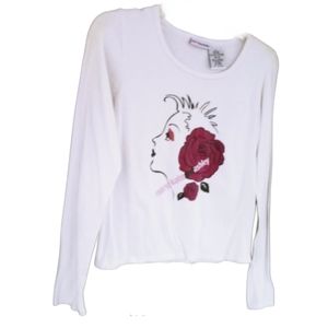 Zz) Vintage Mary-Kate & Ashley White Long Sleeve Graphic Top | Size 10/12